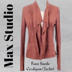 MAX STUDIO Faux Suede Drape Collar Lightweight/Spring Open Cardigan NWT/Md